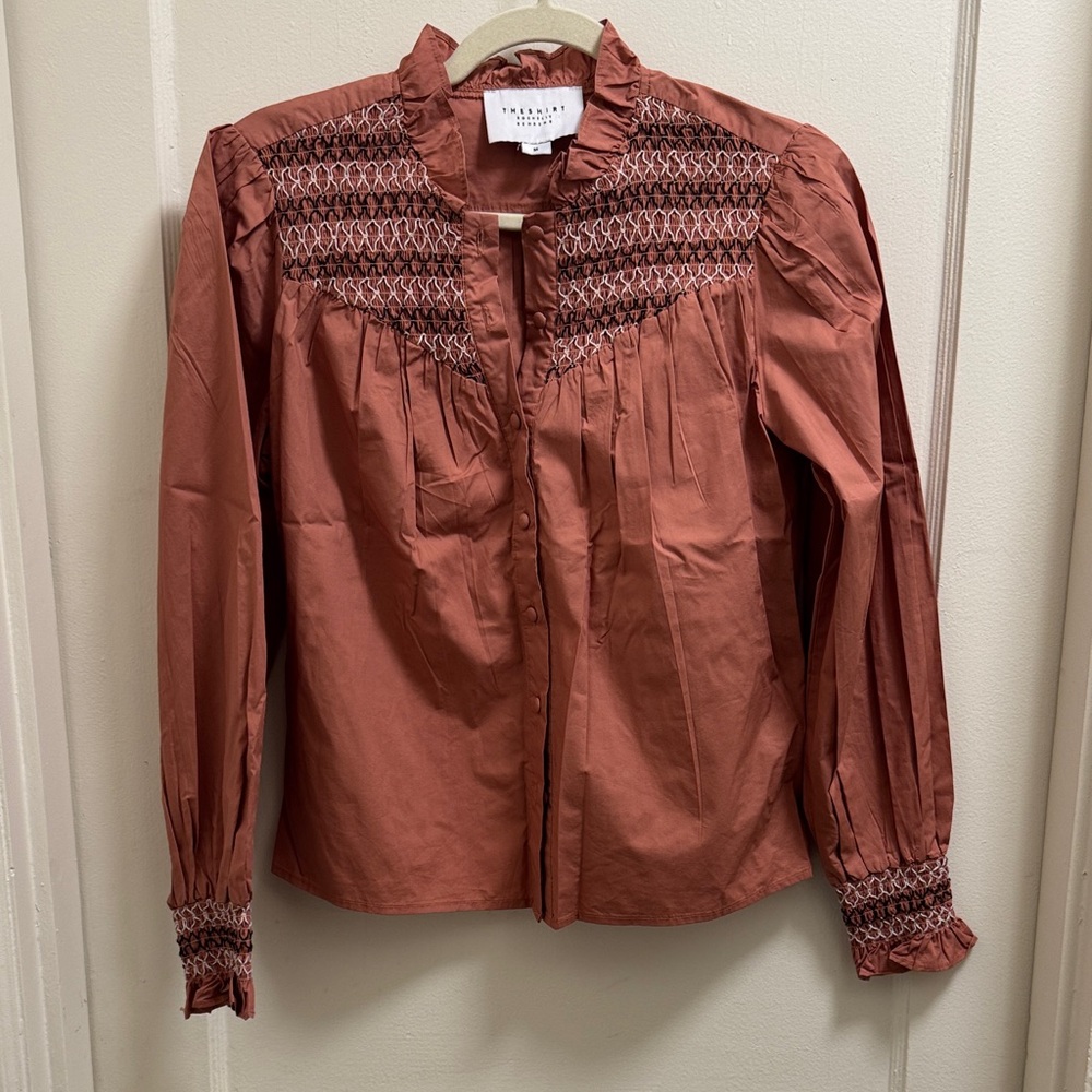 The Shirt by Rochelle Behrens Rust Smocked Blouse